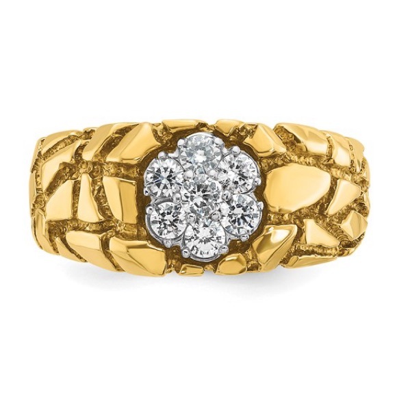 10K Two-tone IBGoodman Polished Nugget Cluster Diamond Men's Ring